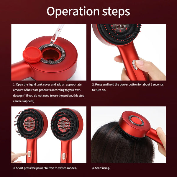 Electric Vibration Massage Comb with Red Light Therapy and Oil Applicator for Hair Care