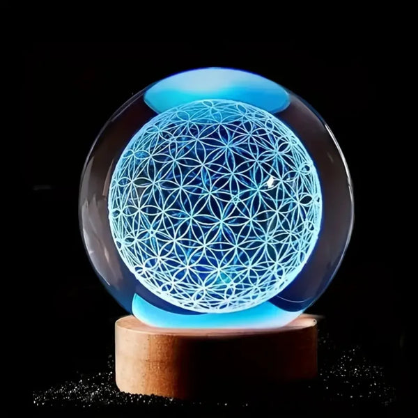 3D Flower of Life Crystal Ball with USB Night Light