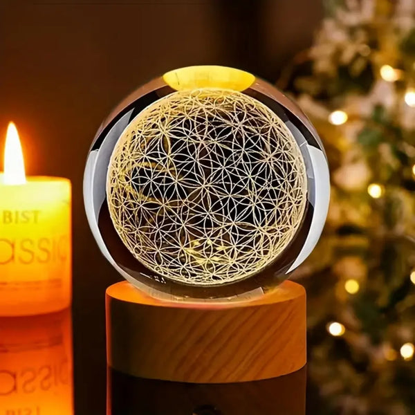 3D Flower of Life Crystal Ball with USB Night Light