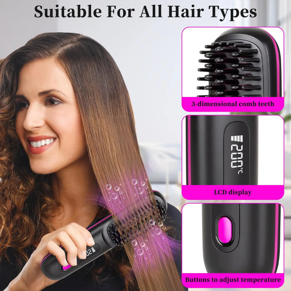 USB Charging Portable Hair Straightener Brush
