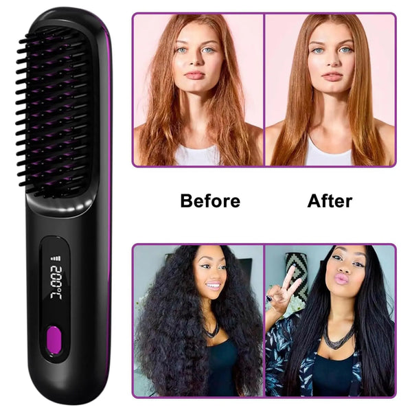 USB Charging Portable Hair Straightener Brush
