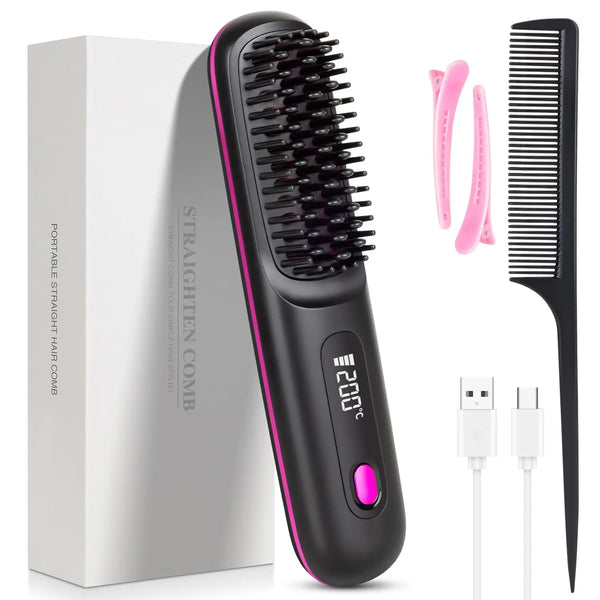 USB Charging Portable Hair Straightener Brush