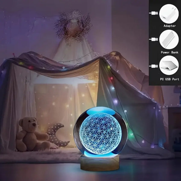3D Flower of Life Crystal Ball with USB Night Light
