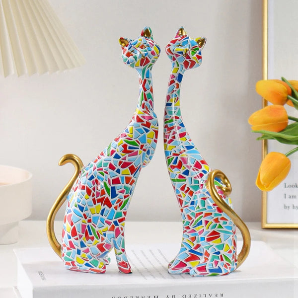 Nordic Art Oil Painted Cat Figurines