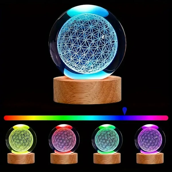 3D Flower of Life Crystal Ball with USB Night Light