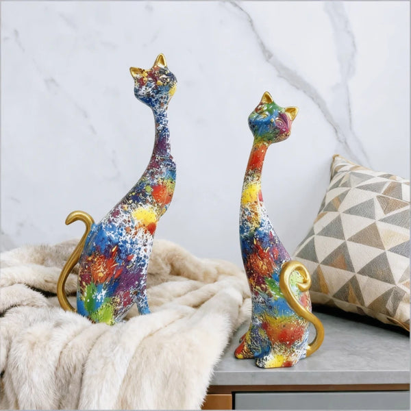 Nordic Art Oil Painted Cat Figurines
