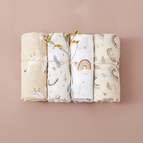4Pcs Cotton Baby Swaddle Blanket Gift Set