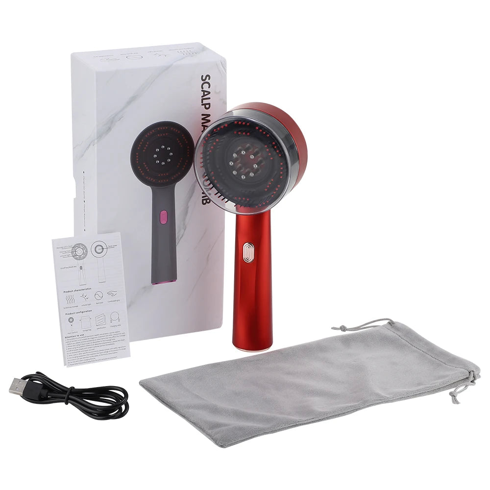 Electric Vibration Massage Comb with Red Light Therapy and Oil Applicator for Hair Care