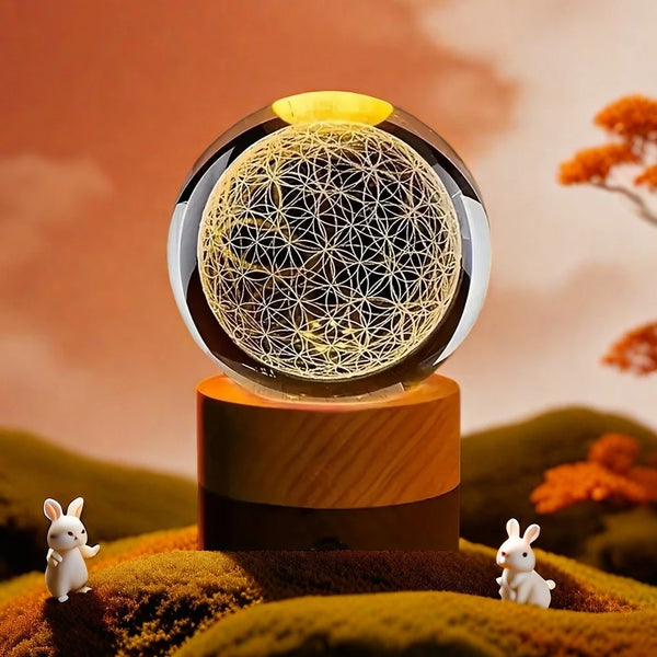 3D Flower of Life Crystal Ball with USB Night Light