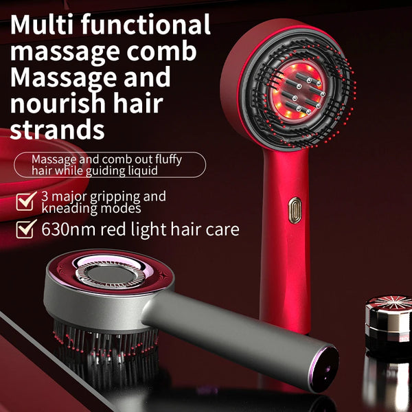 Electric Vibration Massage Comb with Red Light Therapy and Oil Applicator for Hair Care