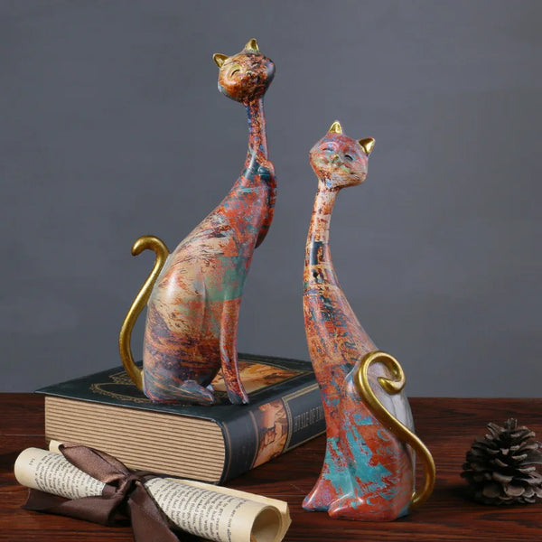 Nordic Art Oil Painted Cat Figurines