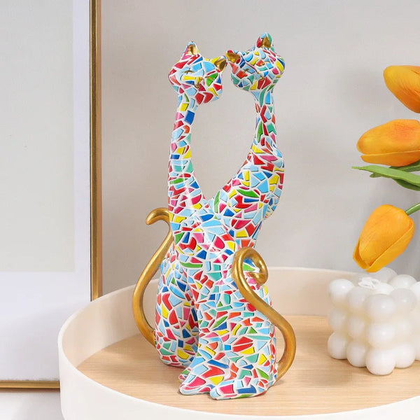 Nordic Art Oil Painted Cat Figurines