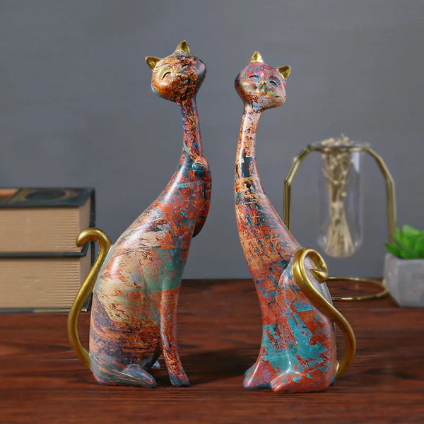 Nordic Art Oil Painted Cat Figurines
