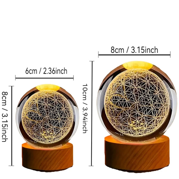 3D Flower of Life Crystal Ball with USB Night Light