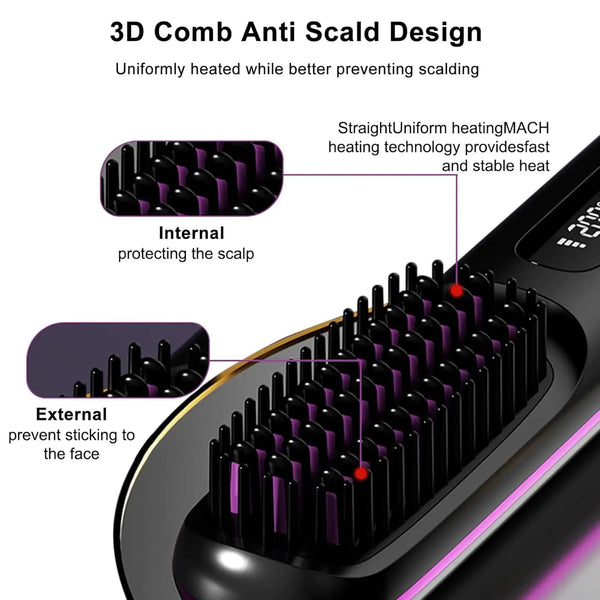 USB Charging Portable Hair Straightener Brush
