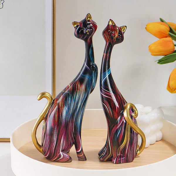 Nordic Art Oil Painted Cat Figurines